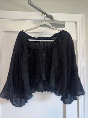 Lucky Brand Black Sheer Ruffled Blouse